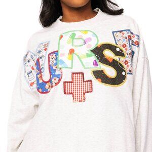 Queen of Sparkles-Grey 'Nurse' Multi Fabric Sweatshirt